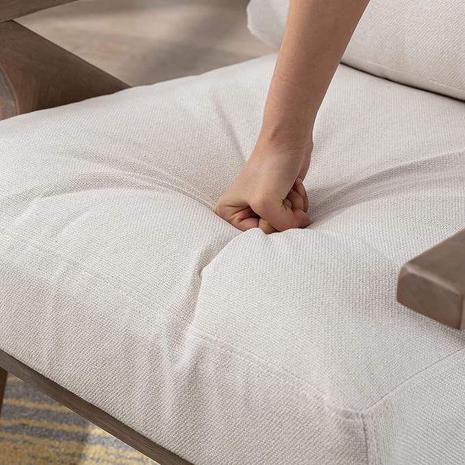 chairus Mid-Century Modern White Linen Accent Chairs with Ottomans Set of 2 Comfy Upholstered Lounge Armchairs with Solid Wood Frame Fabric Reading Chairs for Living Room Bedroom Office