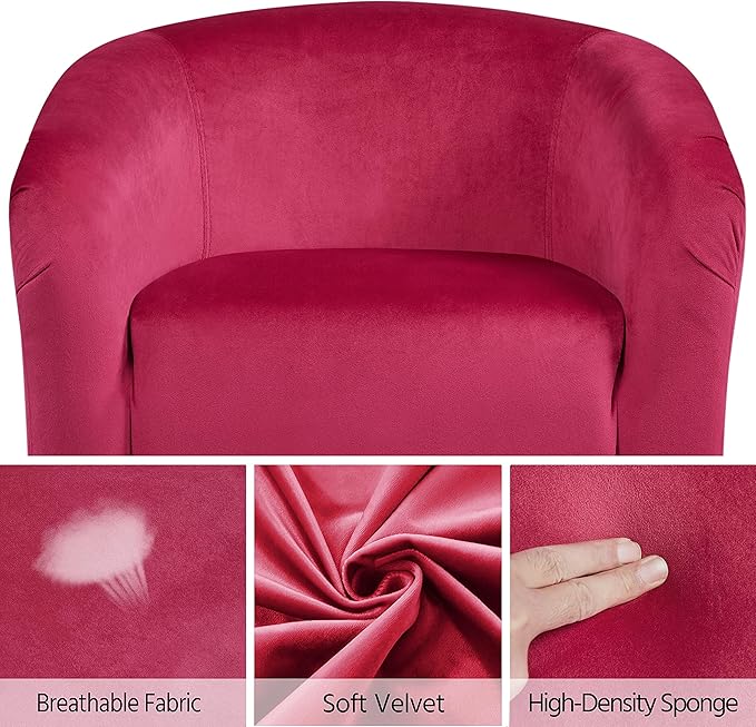 Yaheetech Club Chair Velvet Accent Chair Upholstered Barrel Chair Sitting Chair with Armrest and Low Back for Living Room Bedroom Rose Red