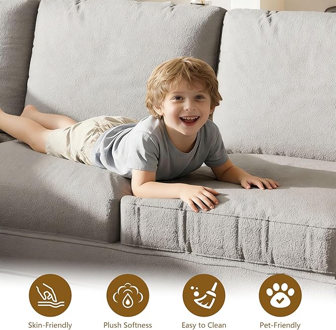 GNIXUU 115.2 L Shaped Couch with Pull Out Bed Convertible Sectional Sleeper Sofa with USB Port &amp Side Pockets 6 Seat Oversized Modular Teddy Cloud Couches for Living Room Apartment Light Gray