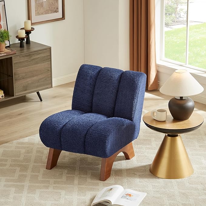 Art Leon Modern Accent Chairs Sherpa Fabric Modular Single Sofa Chairs Armless Chairs with Wooden Legs for Living Room Bedroom Set of 2 Blue