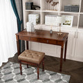 Solid Wood Makeup Vanity Table Set 46.1 Large Dressing Vanity Table with 2 Drawers and Vanity Bench Stool Writing Desk with Solid Wood Legs &amp Button Tufted Cushioned Stool Cherry&ampLight Brow