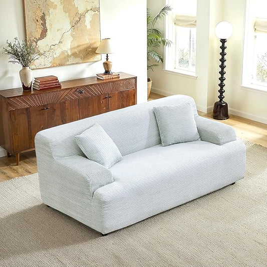VINGLI 72 w Compressed Love Seat Sofa with Wide Curved Armrests (10.6) Premium Corduroy Couch in a Box Boneless Loveseat for Living Room Easy Assembly Required for Small Spaces Light Blue