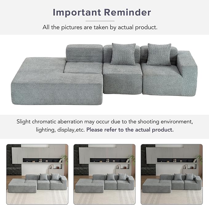 Merax 116.5 Minimalist Cloud Sectional Couch with L-Shape Chaise Gray Modern Modular Sofa with Deep Seat Convertible 4 Seat Sleeper Couches Set for Living Room No Assembly Required Grey