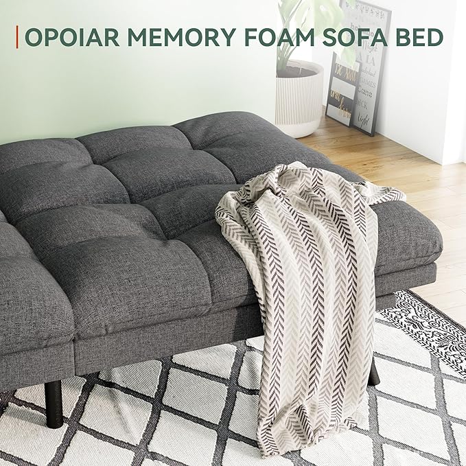 Opoiar Convertible Futon Sofa Bed71 Memory Foam Futon CouchDetachable CushionAdjustable Backrest &amp ArmrestLinen Modern Loveseat Sleeper Recliner for Living RoomOfficeApartmentRetro Grey