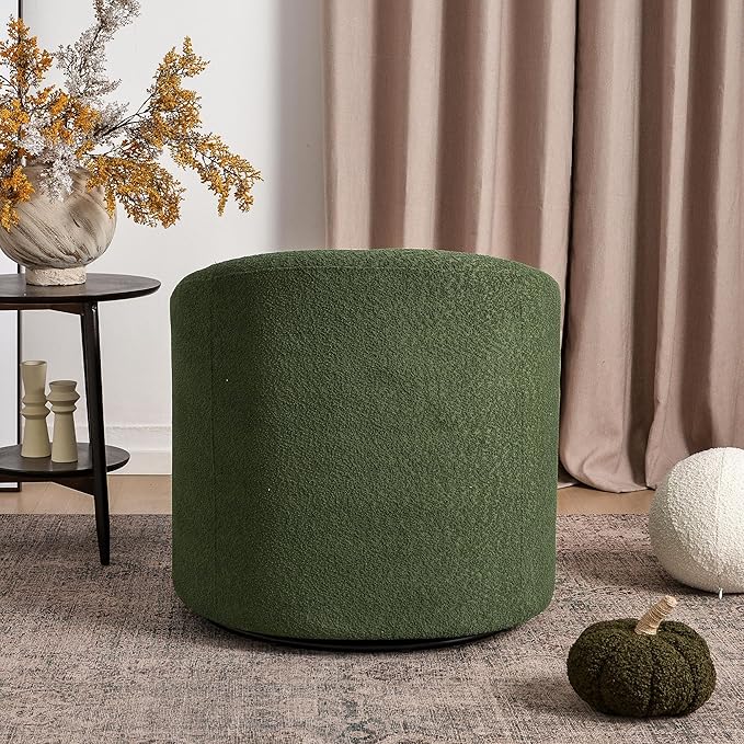 KINWELL 32 Wide Modern Boucle Swivel Barrel Chair No Assembly Round Upholstered Swivel Accent Armchair for Living Room Bedroom Office (Green)