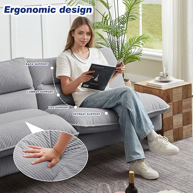 72 Futon Sofa Bed Convertible Futon Couch with Adjustable Backrest Modern Corduroy Sleeper Sofa for Small Spaces Living Room Office Light Grey
