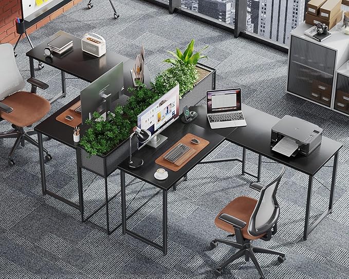 Casaottima 47 inch L Shaped Gaming Desk Corner Desk Gaming Table for Home Office Computer Desk Sturdy Writing Workstation for Small Space Easy to Assemble Black