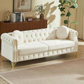 ERYE 82-Inch Button Tufted Sofa Couch with 2 Round Pillows 3 Seat Velvet Tufted Sofa Spacious Chesterfield Loveseat Couches W/Nailhead DecorRing Accent &amp Golden Legs