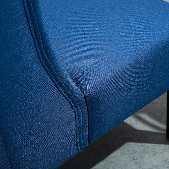 HOMCOM Wingback Double Sofa Linen Fabric Upholstery Button Tufted Loveseat Armless Couch Modern Contemporary Living Room Settee with Wood Legs Blue