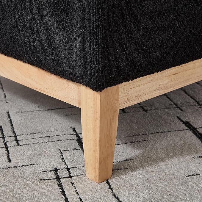 Wood Base Accent Arm Chair with Ottoman and Bolster PillowsStorage Footstool with Reversible Lid Coffee Table for Living Room Office (33.86W Black Foot Stool+Natural Base)