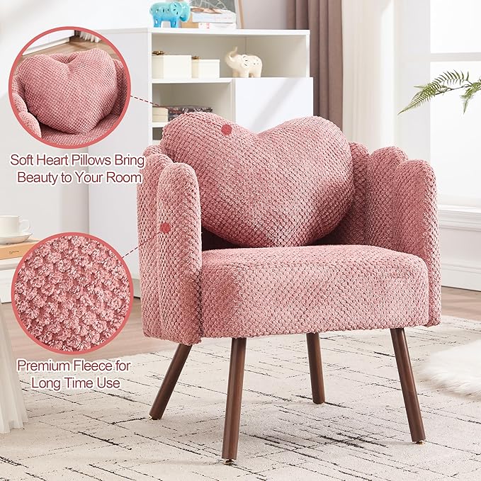Okeysen Petal Vanity Cute Chair Velvet Accent Chairs with Wood Leg Vanity &amp Makeup Room Mid Century Reading Armchair for Living Room Bedroom.