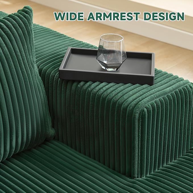HUATEAN 108” Modular Sectional Sofa Cloud Sectional Couch with Deep Seat Modern Modular L-Shape Sofa Couch with ChaiseUpholstered Couches for Living Room Bedroom (Corduroy Green)