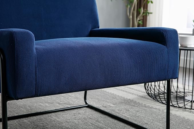 Generic Accent Chair Modern Industrial Slant Armchair with Metal Frame Premium High Density Soft Single Chair for Living Room Bedroom Navy