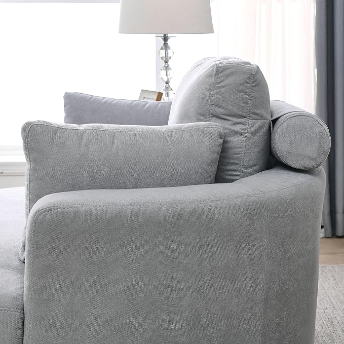 Oversized Swivel Accent Round Chair Modern Upholstered Sofa with Pillows Cozy Leisure Chair for Living Room Bedroom Home Office Club (Linen Light Gray)