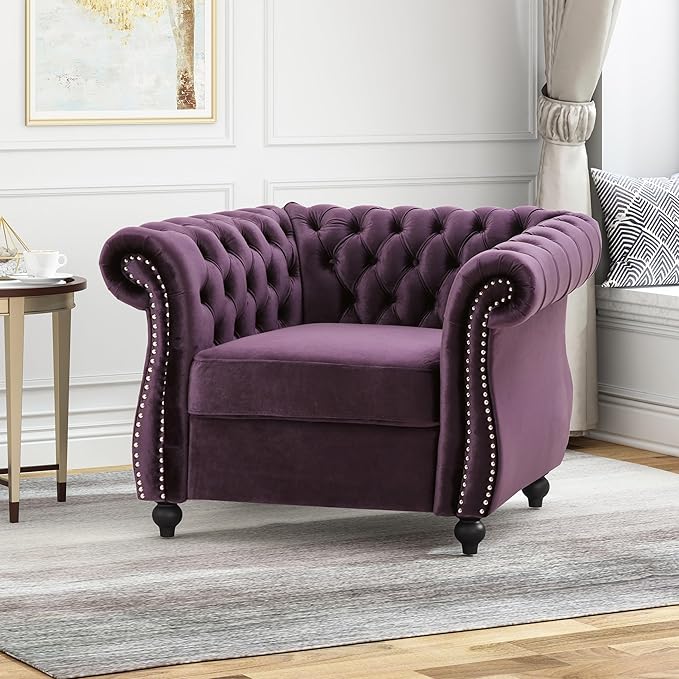 Great Deal Furniture Leila Chesterfield Velvet Club Chair BlackBerry