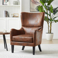 Christopher Knight Home Elber Mid-Century Modern Wingback Accent Chair Faux Suede Upholstered Club Chair with Cushion Wooden Living Room Lounge Chair for Reading Relaxation Brown