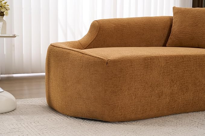 68 Curved Loveseat Sofa Modern Chenille Floor Couch with Pillow No Assembly Deep Seat Chaise Lounge for Bedroom Apartment Living Room Caramel