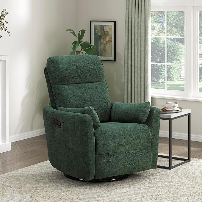 Lexicon Modern Swivel Glider Recliner Chair - Quiet 360 Swivel Chair Durable Microfiber Upholstered 2 Pillows Manual Reclining for Living Room Small Spaces Nursery Apartment Bedroom Green