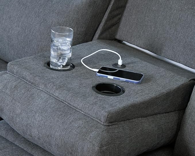 Signature Design by Ashley Yarrow Lane Classic Chenille Manual Pull Tab Reclining Sofa with Drop Down Table and USB Charging Gray