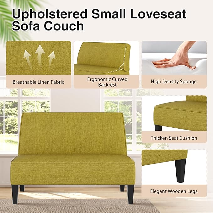 ALISH Small Loveseat Sofa 2-Seater Sofa Couch with Wooden Legs for Bedroom Living Room Upholstered Mini Couch for Small Spaces