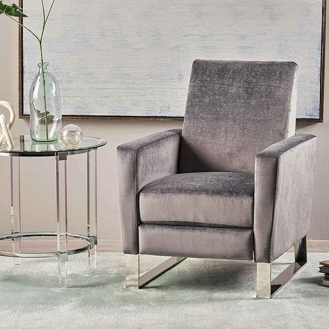 Mid-Century Fabric Rocker Recliner Chair Adjustable Single Recliner Sofa with Thicker Seat Cushion with Pocket for Living Room Bedroom Apartment (Grey)