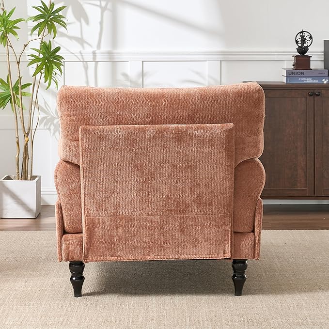 Chaise Lounge Chair Indoor Modern Leisure Sleeper Sofa Chair w/Double Deep Cushion Accent Upholstered Reading Side Armchair Recliner Arm Chairs for Living Room &amp Bedroom Easy AssemblyOrange