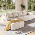 105.5 Cloud Boneless Sectional Sofa with Ottoman &amp 4 Pillows L-Shaped 4-Seater Modular Couch for Living Room Ultra Deep Seat Chenille Fabric Sofa No Assembly Required Beige