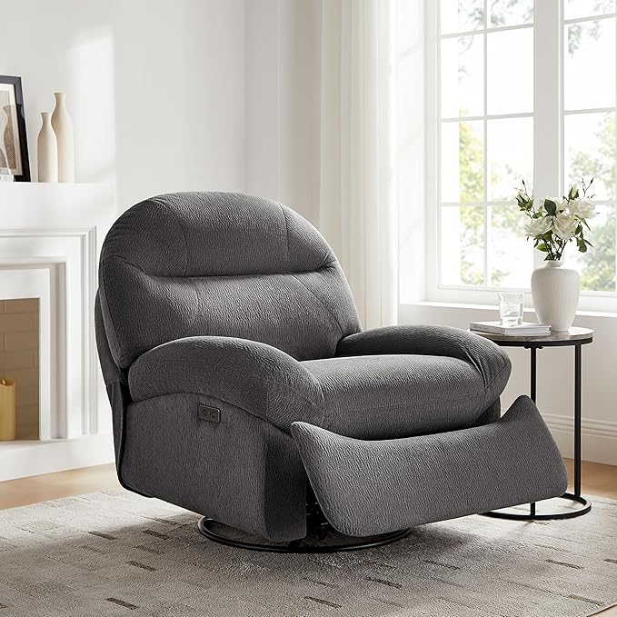 VANOMi Power Recliner Chair with USB &amp Type-C Charging 270° Swivel Glider Rocker Electric Nursery Recliner for Living Room Bedroom Office Dark Gray