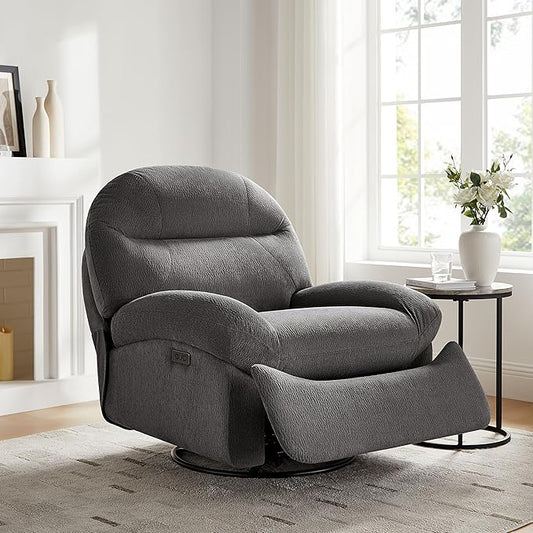 VANOMi Power Recliner Chair with USB &amp Type-C Charging 270° Swivel Glider Rocker Electric Nursery Recliner for Living Room Bedroom Office Dark Gray