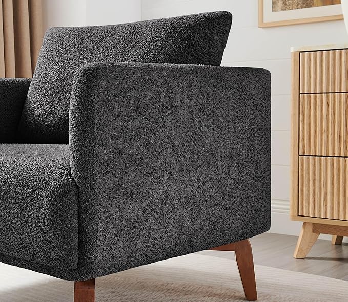 Oversized Accent Chair Modern Boucle Armchair for Living Room Sets of 2 - 37 Wide &amp Cozy Reading Chair with Solid Wood Legs Dark Gray Upholstered Lounge Chair for Bedroom &amp Office (Easy Asse