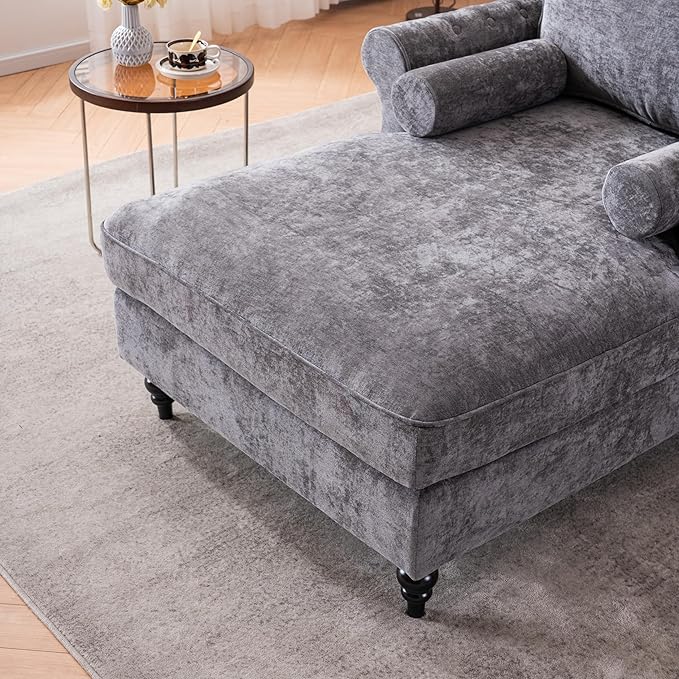 KEIKI Oversized Chaise Lounge Chenille Upholstered Single Sofa Couch BedLazy Sleeper Armchair for Living RoomBedroom