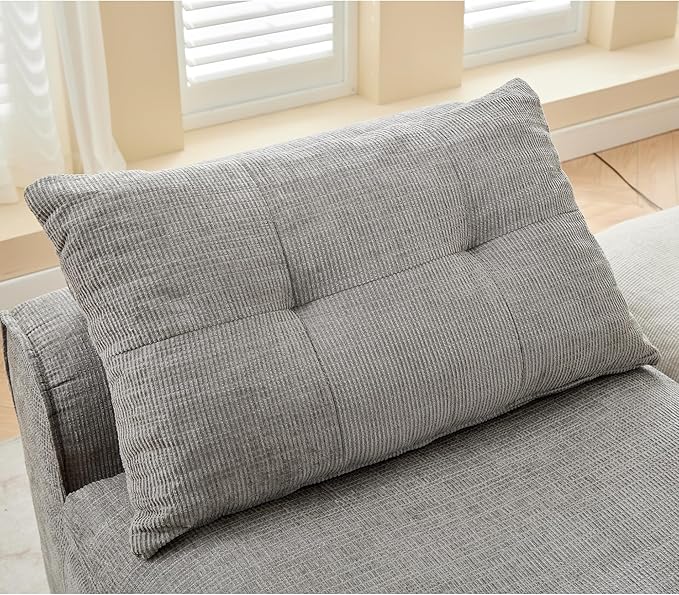 2 Seats Modular Sectional Couches with Neck Pillow &amp Backrest Chenille Armless Upholstered Loveseat Sofa Chair for Living Room Apartment At Will DIY (Light Grey)