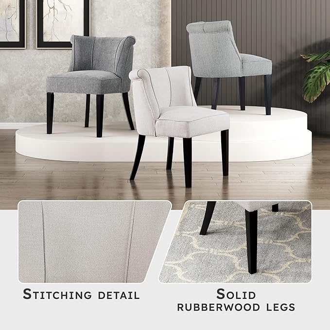 Lexicon Accent Chair Textured Fabric Upholstered Armless Seat with Solid Wood Legs Curved Back Comfy Side Chairs for Living Room/Bedroom/Office/Waiting Area Beige