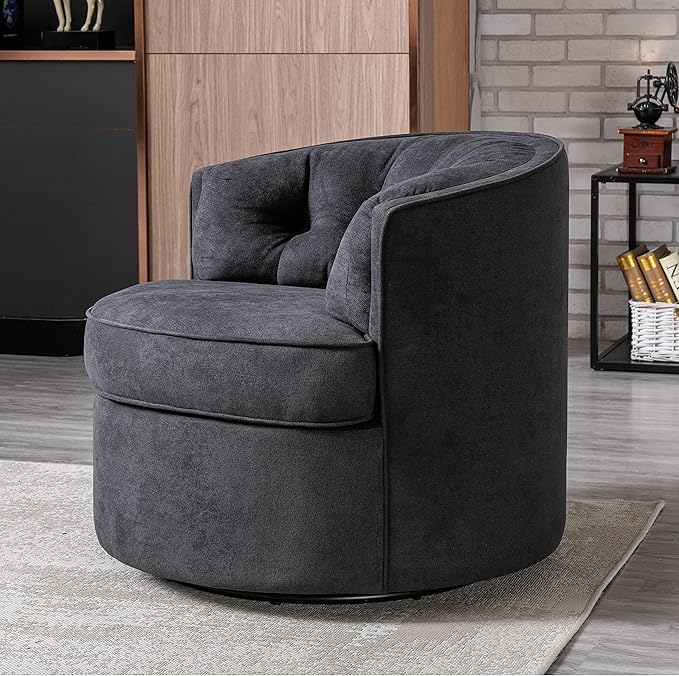 33” Wide Swivel Barrel Chair Comfy Tufted Back Accent Round Barrel Chair Leisure Chair for Living Room Bedroom Hotel