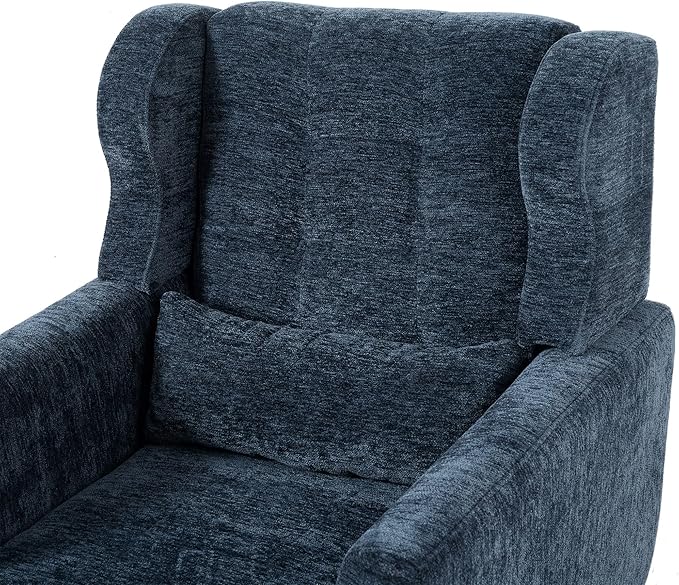 Modern Accent ChairChenille Arm Chairs for Living RoomUpholstered Mordern ArmchairComfy Soft Padded Lounge Chair in Small Space Bedroom w/Pillow Solid Wood Leg (Dark Blue)