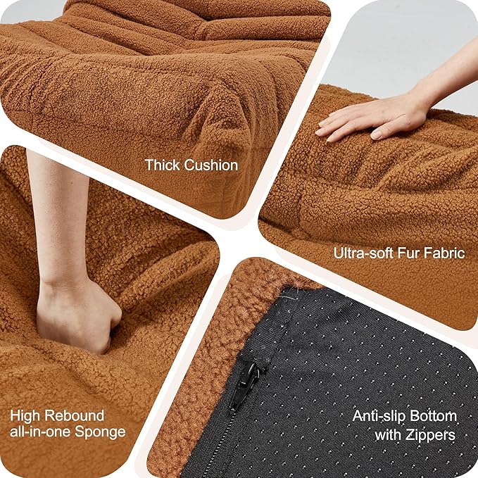 Bean Bag Chairs for Adults Giant Bean Bag Chair Memory Foam BeanBag Chair Bean Bag Sofa with Filler Faux Fur Fireside Beanbags Lazy Sofa for Living Room Bedroom Office (Brown Teddy Single)