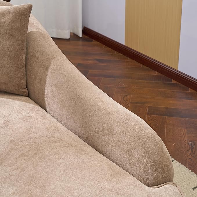 Christopher Knight Home Harlow Velvet Upholstered Chaise Lounge Chair Indoor Wooden Chaise Lounge Sofa with Accent Pillow Living Room Lounge Chair with Left Armrest Camel
