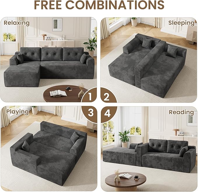 Modular Sectional Sofa with Deep Deat 105'' Cloud Couch Sectional with Oversized Chaise Soft Couch Sofa Bed for Living Room No Assembly Required