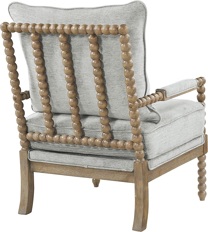 OSP Home Furnishings Fletcher Spindle Accent Chair with Rustic Brown Finish Smoke Grey Upholstery