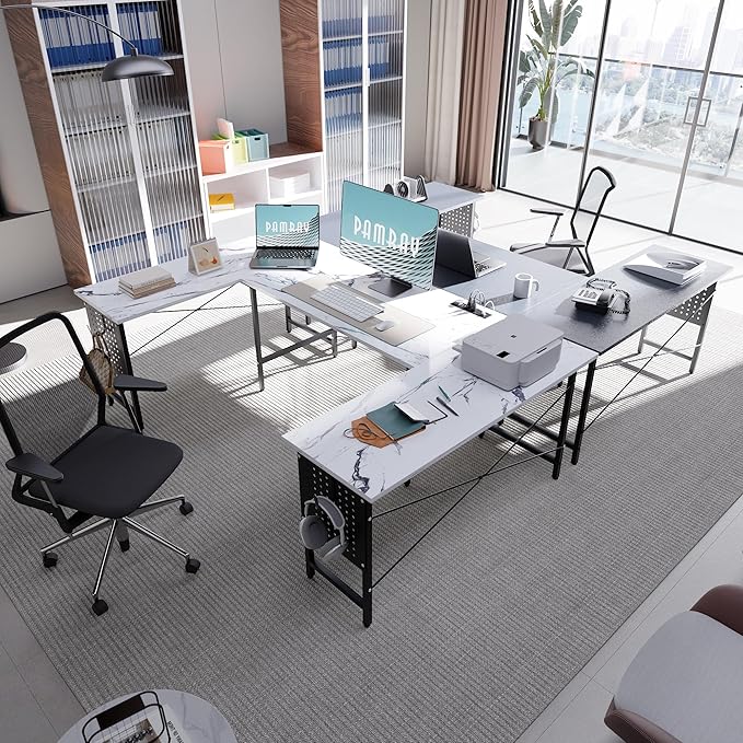 Pamray 71 Inch Large Computer Desk with Power OutletsU Shaped Corner Desk for Home Office Work and Gaming Grey