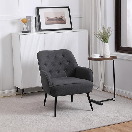 Modern Mid Century Chair Linen Sherpa Armchair for Living Room Bedroom Office Easy Assemble(Dark Grey)