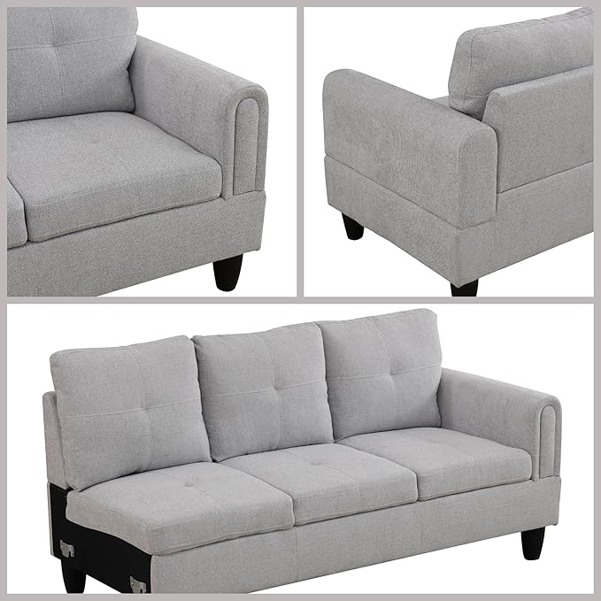 L Shaped Couch Sectional Couches with Chaise 3 Pieces Modular Convertible Sofa for Living Room Furniture Sets and Small Apartment Grey