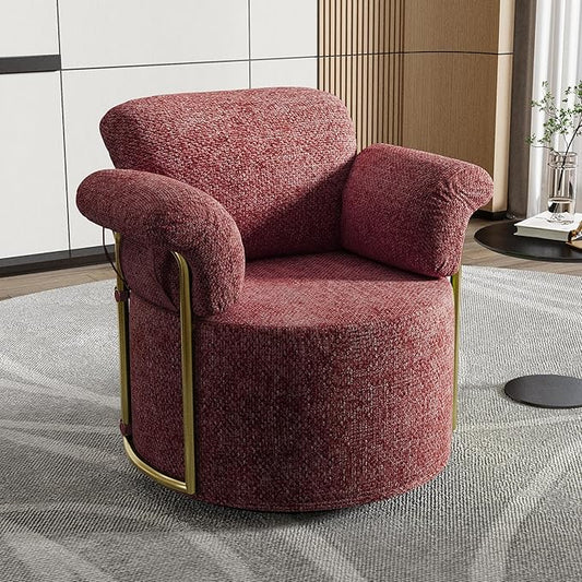 Swivel Accent Chair 360° Bouclé Barrel Chair with Sturdy Metal Frame Red Round Accent Chair with Deep Seat &amp Thick Armrests Soft Reading Lounge Chair for Bedroom Living Room Office