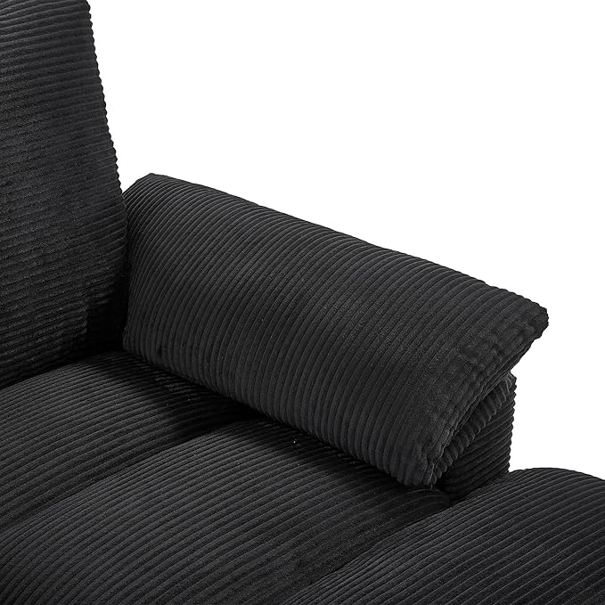 Modern U-Shaped Sofa 116.9 Sectional Sofa Corduroy Upholstered Sofa Couch with Storage Ottomans Cup Holders and USB Ports for Living Room (Black-X70)