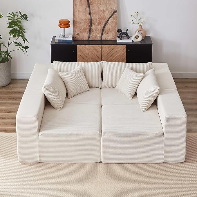 104” Modular Cloud Sectional Couch with Chaise Tiktok Viral Cloud Compressed Foam couches in a Box L-Shape Sofa Bed Boneless Couch for Living Roomno Assembly RequiredBeige