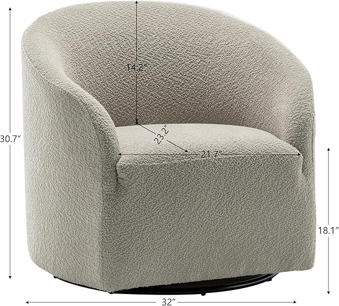 KINWELL 32 Wide Modern Boucle Swivel Barrel Chairs Set of 2 No Assembly Round Upholstered Swivel Accent Armchairs for Living Room Bedroom (Oatmeal)