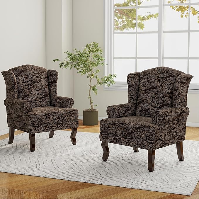 Lumibee High Back Accent Chairs 2 Set Comfy Armchairs with Solid Wood Legs for Living Room Upholstered Accent Chairs for Small Space Single Sofa Reading Chairs for Office-Cranberry