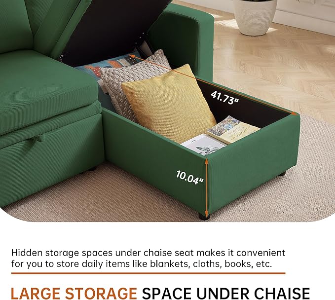 79 Sleeper Sofa Bed 3-in-1 Convertible Sofa Pull Out Couch with Storage | Reversible Chaise | L Shaped | Layered Storage | 3-Seater Comfy Sectional Couch Pullout Bed for Living Room