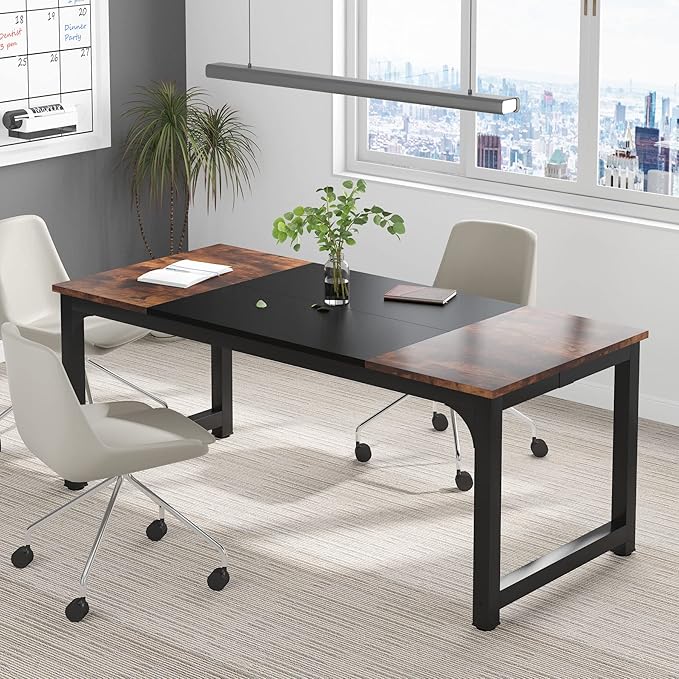 Tribesigns Modern Computer Desk 70.8 x 31.5 inch Large Office Desk Computer Table Study Writing Desk Workstation for Home Office Black Metal Frame