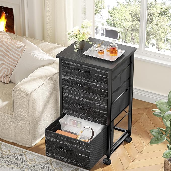 4 Drawers Mobile File Cabinet Vertical Filing Cabinet with Fabric Drawer Fits A4/Letter Size Printer Stand for Home OfficeBlack